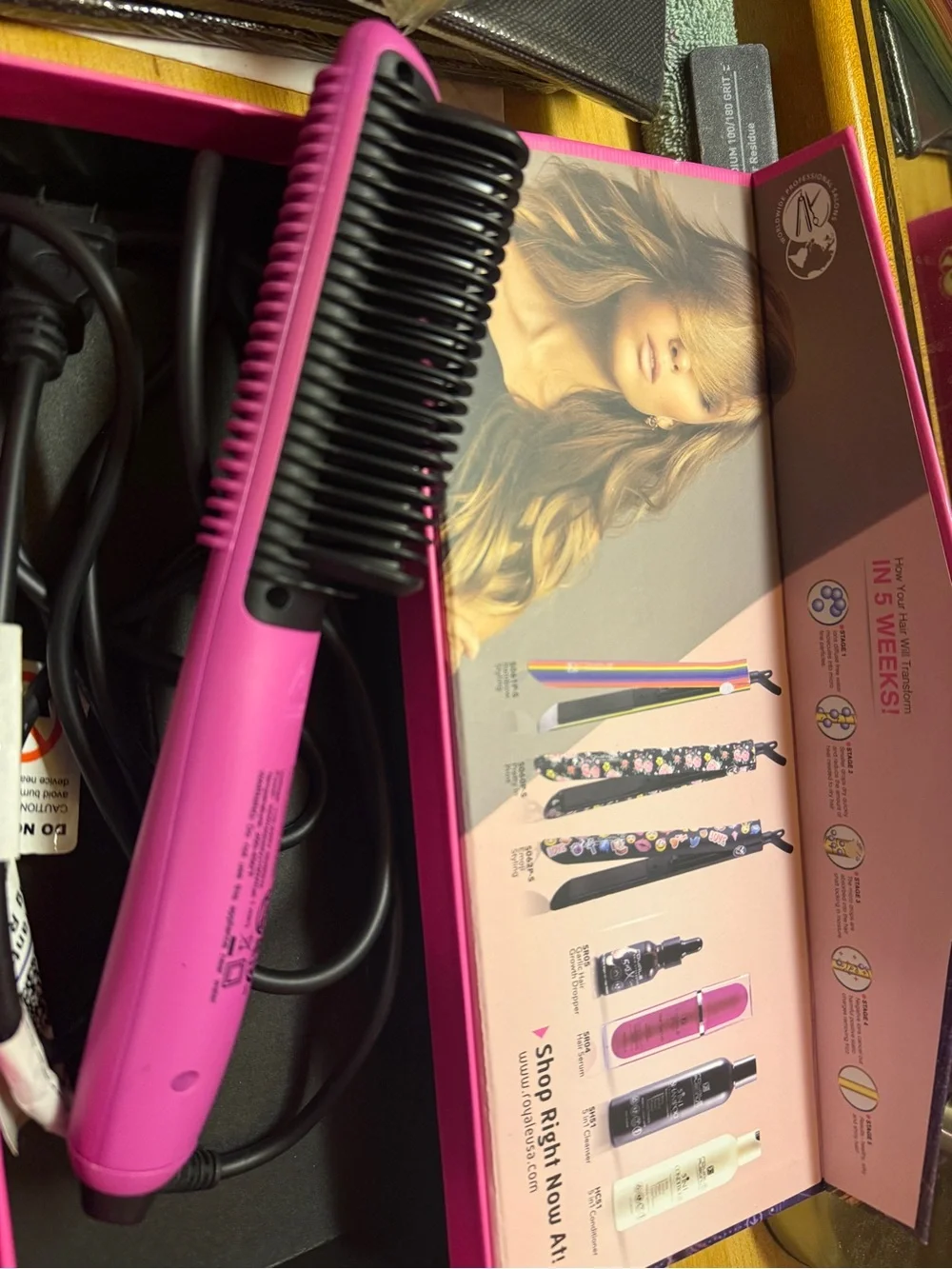 Pink Heated Hair Straightening Brush - Unbranded